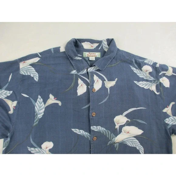 Tommy Bahama Shirt Mens Large Blue Floral Silk Button Up Casual * - Picture 3 of 11